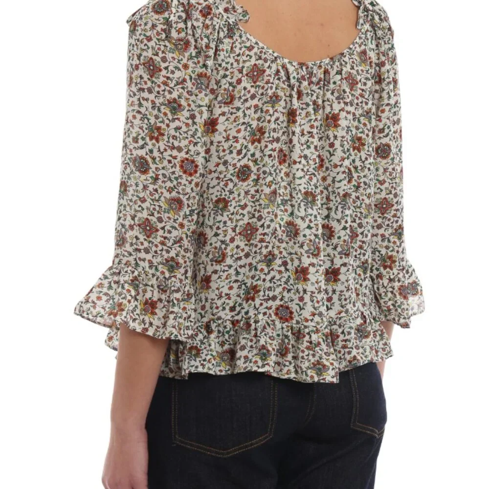 NWOT Tory Burch Ivory Soleil Floral Ruffle Silk Bohemian Top/Blouse XS $348